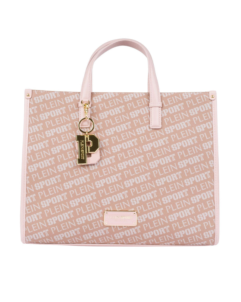 BORSA A MANO LOGATA BEIGE E ROSA