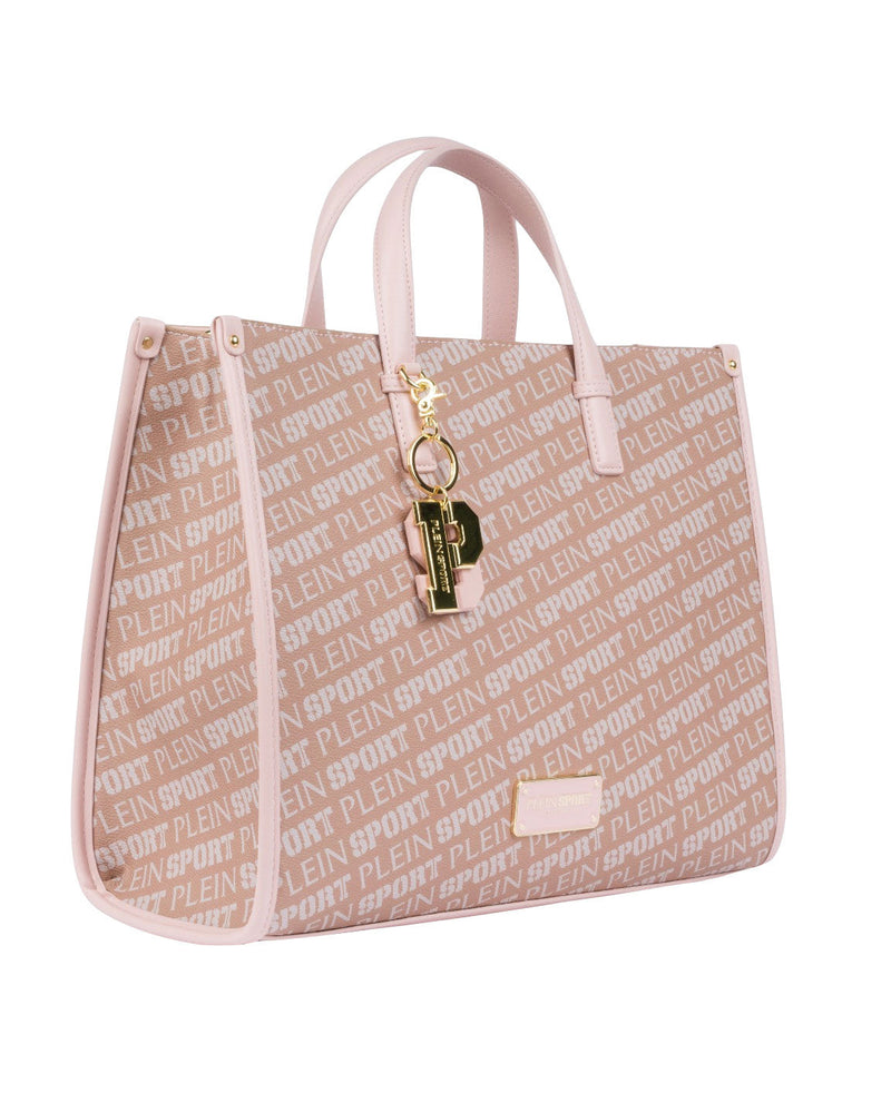 BORSA A MANO LOGATA BEIGE E ROSA