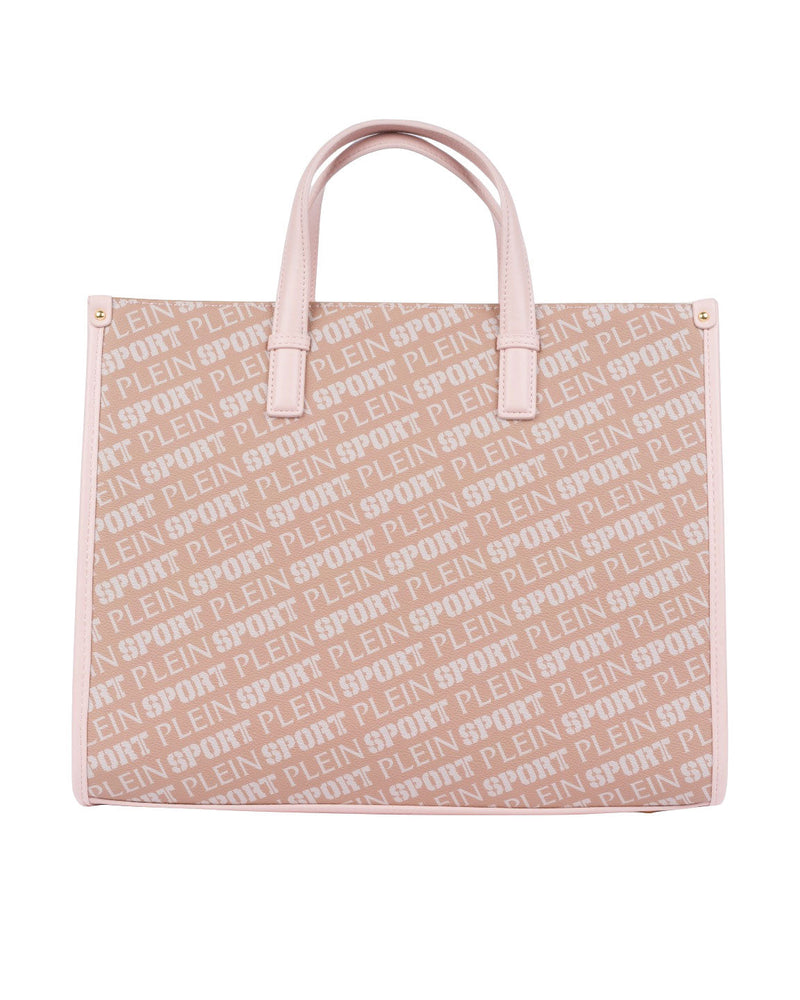 BORSA A MANO LOGATA BEIGE E ROSA