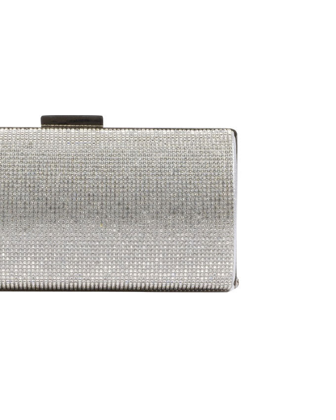 BORSA CLUTCH A CILINDRO ARGENTO CON STRASS