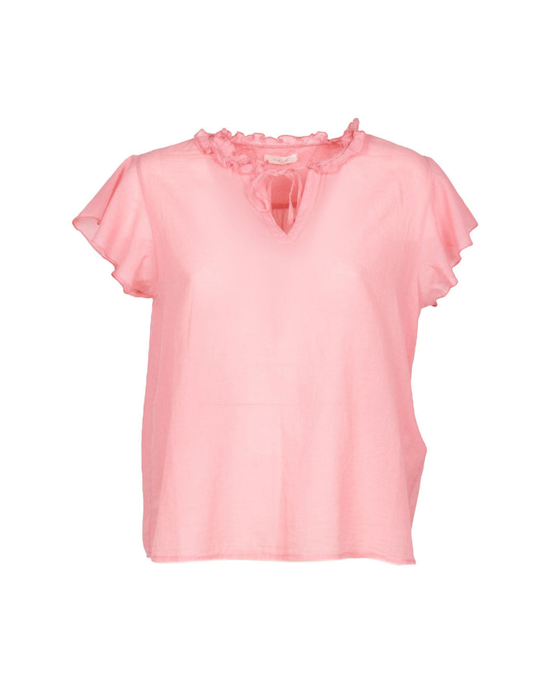 BLUSA ROSA CON ROUCHES