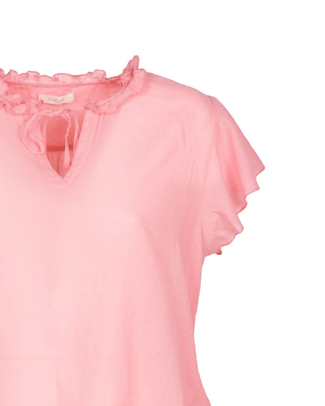 BLUSA ROSA CON ROUCHES