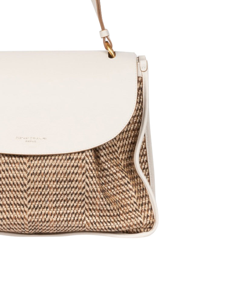 BORSA A TRACOLLA BEIGE E RAFIA