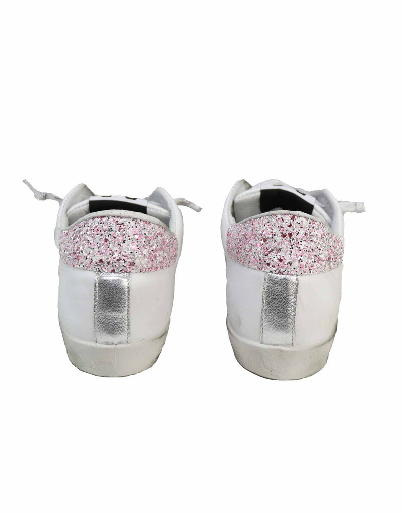 SNEAKERS IN VITELLO BIANCHE E GLITTERATE ROSA