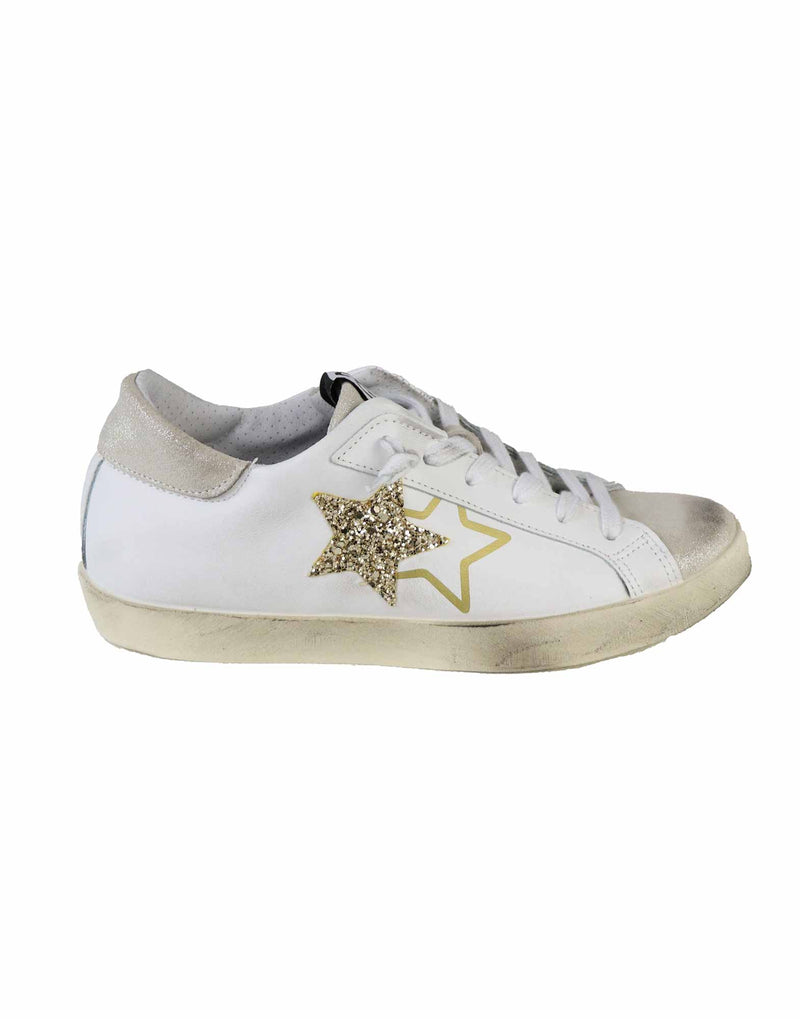 SNEAKERS IN VITELLO BIANCO E BEIGE CON ORO