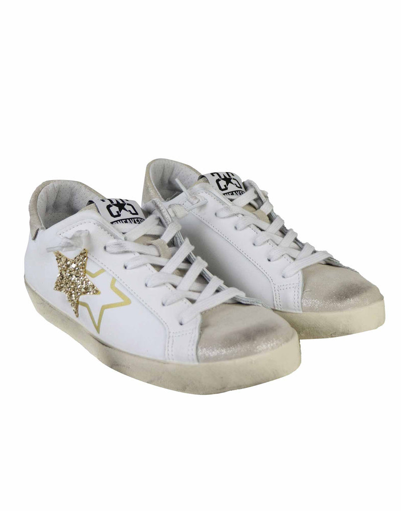 SNEAKERS IN VITELLO BIANCO E BEIGE CON ORO