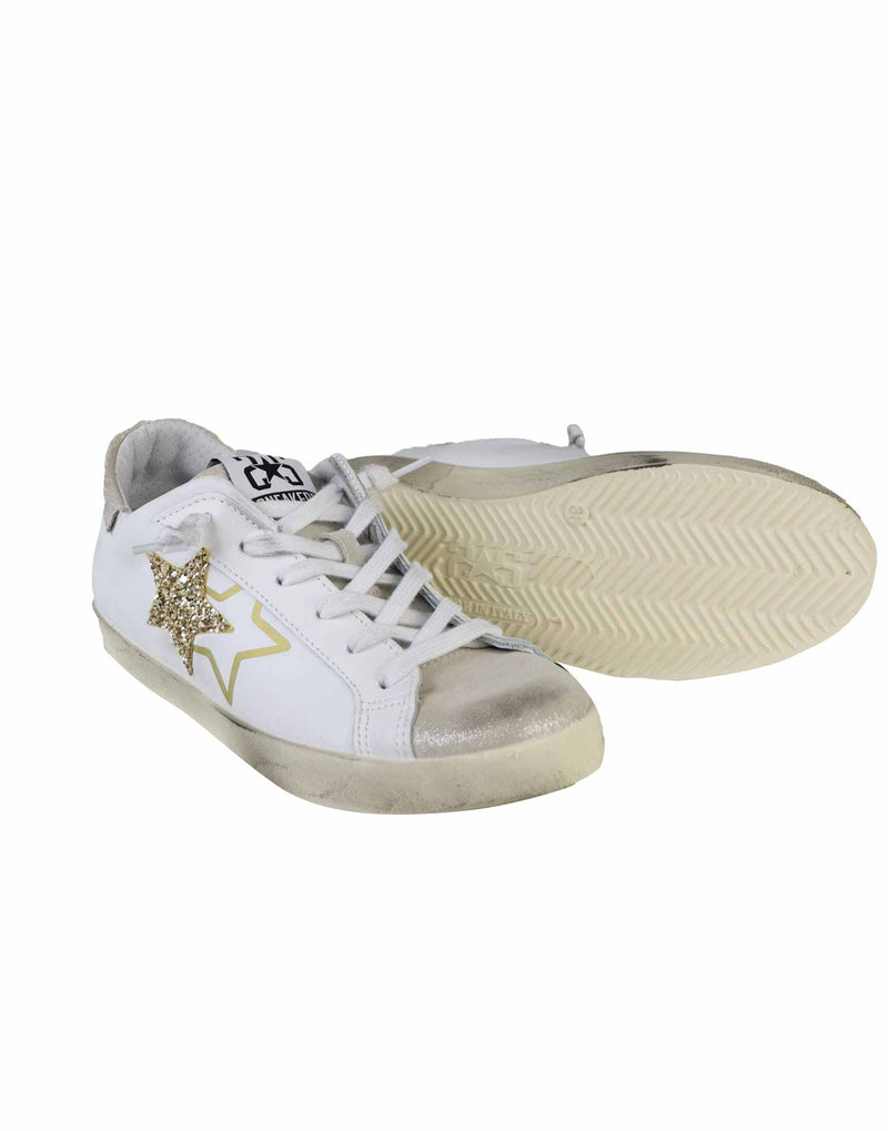 SNEAKERS IN VITELLO BIANCO E BEIGE CON ORO