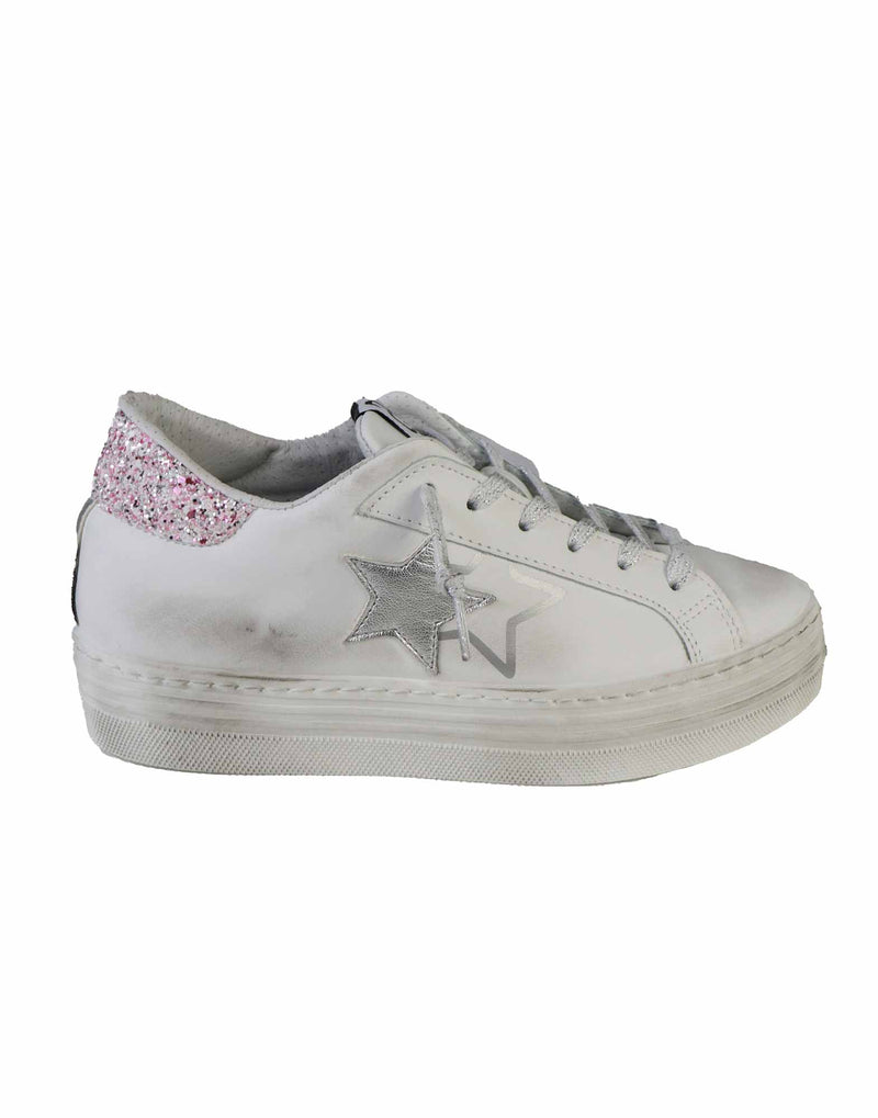 SNEAKERS PLATFORM IN VITELLO BIANCO E GLITTERATE R