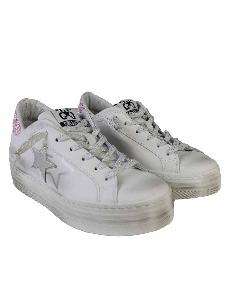 SNEAKERS PLATFORM IN VITELLO BIANCO E GLITTERATE R