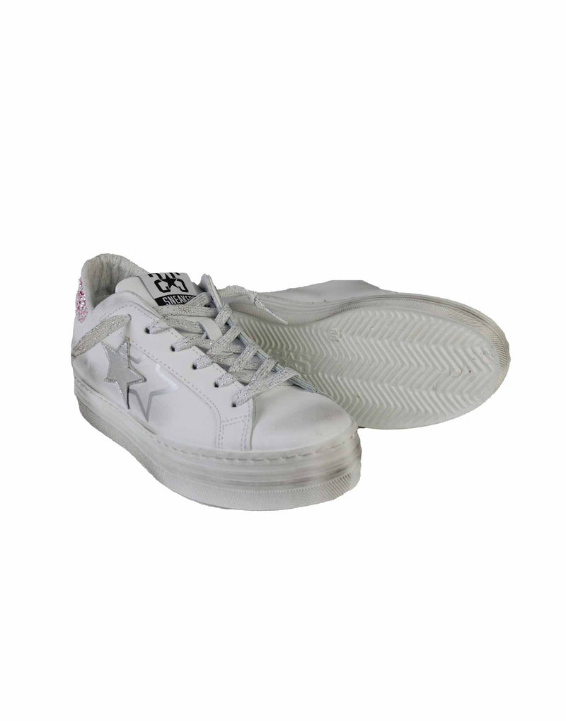 SNEAKERS PLATFORM IN VITELLO BIANCO E GLITTERATE R